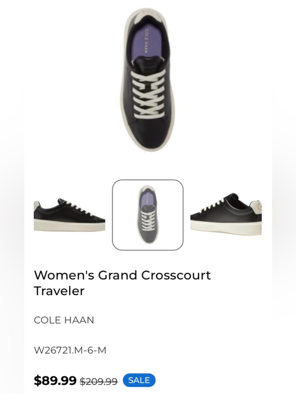 Cole Haan Women's Grand Crosscourt Traveler Black and White Sneakers